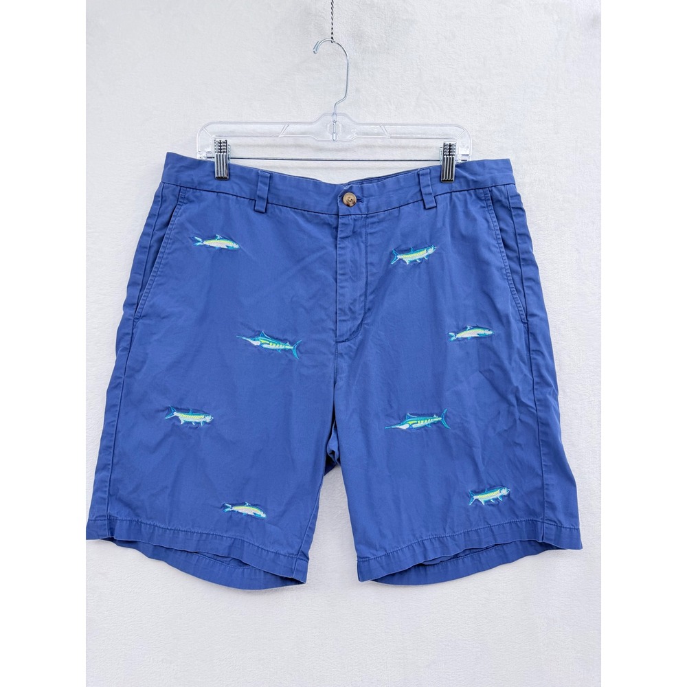 Vineyard Vines Mens 36 Blue Embroidered Fish Chino Shorts Marlin Tarpon Cotton